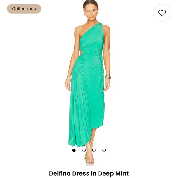 ALC Dahlia Dress, Mint Green, One Pleated Shoulder Goddess Dress With Cutout - Picture 2 of 8